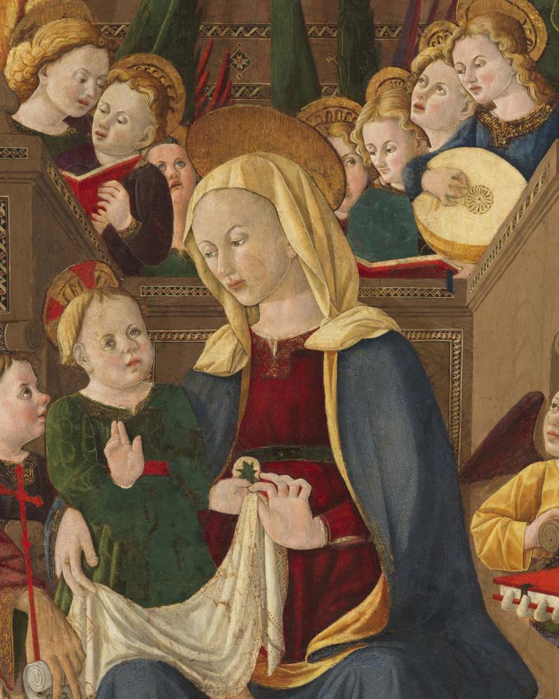 Madonna con il Bambino, nove angeli, san Giovanni Battista, san Fortunato, san Nicola da Bari e san Michele arcangelo