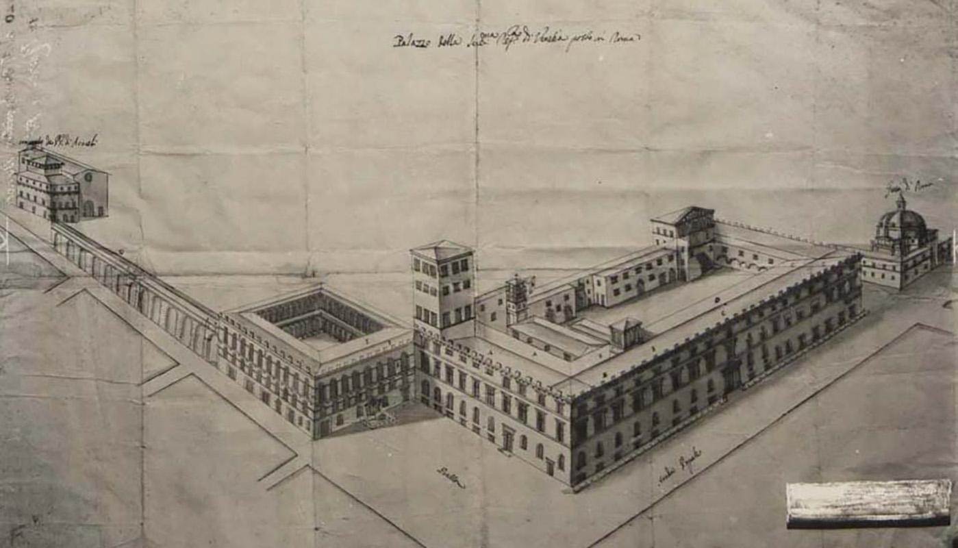 Bird’s eye view of Palazzo Venezia in the early 17th century
