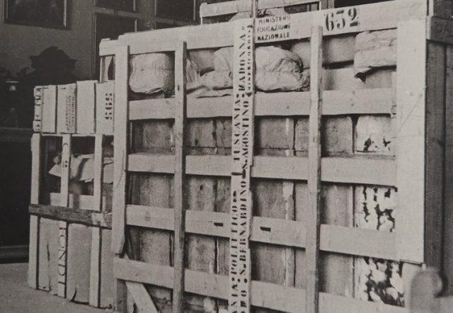 Crates containing artwork from Tuscania in the Vatican depot
