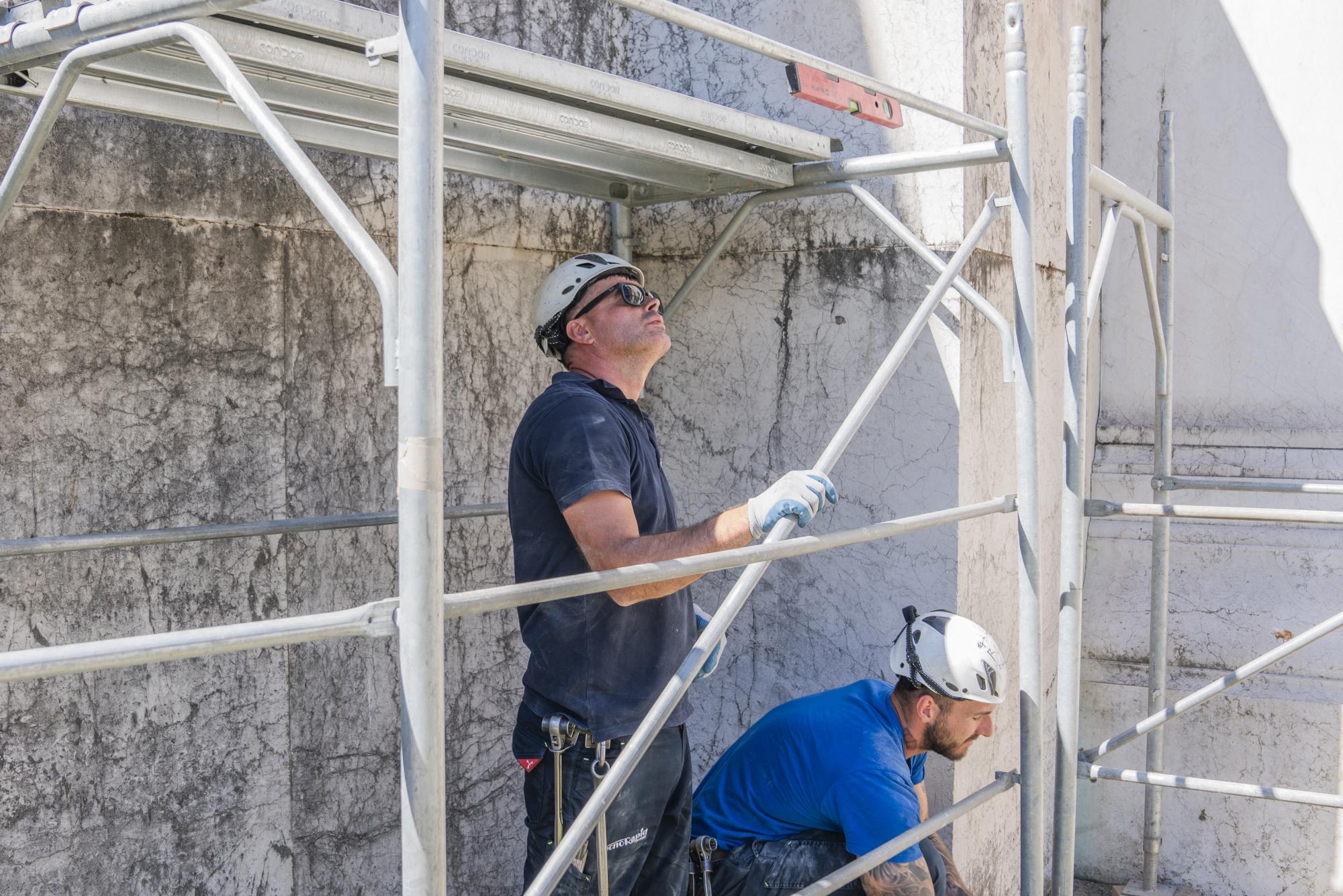 The setting up of scaffolding on the fountain The Adriatic Sea. 
