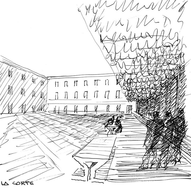 Draft by Mario Botta for the courtyard of Palazzo San Felice

