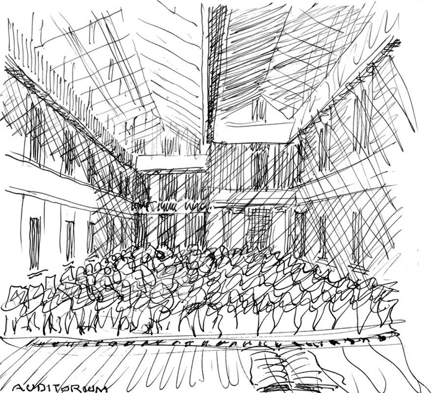 Sketch by Mario Botta for the Auditorium of Palazzo San Felice
