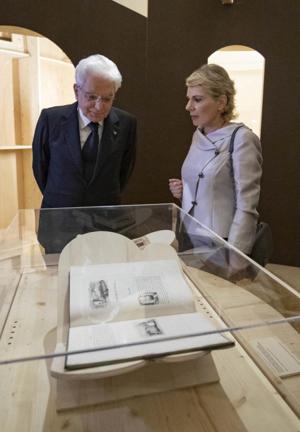 Italian President Sergio Mattarella visiting the exhibition titled Lessico Italiano, Volti e Storie del Nostro Paese (Italian Lexicon, Faces and Stories from Italy) at the Vittoriano, 2019
