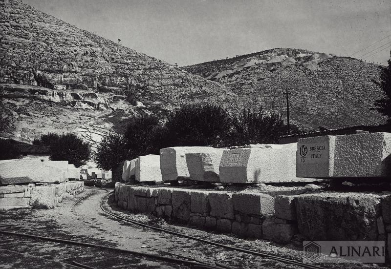 Botticino (Brescia), stone blocks worked in the quarry ready for transport
