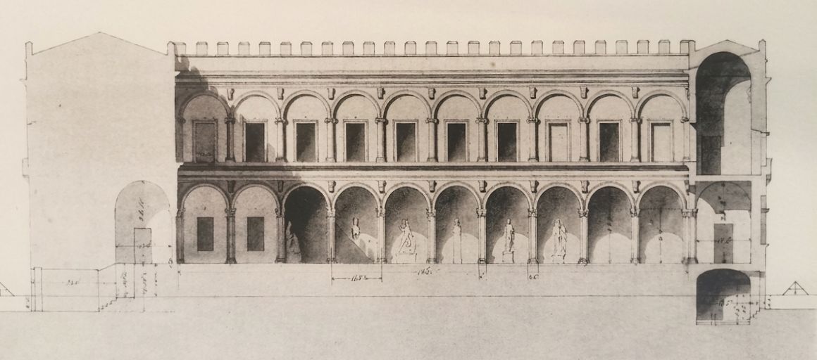 A. V. Barvitius, sezione del Palazzetto Venezia, 1856-1858 (da&nbsp;P. Dengel, M. Dvorak, H. Egger,&nbsp;Der Palazzo di Venezia in Rom, Vienna 1909)