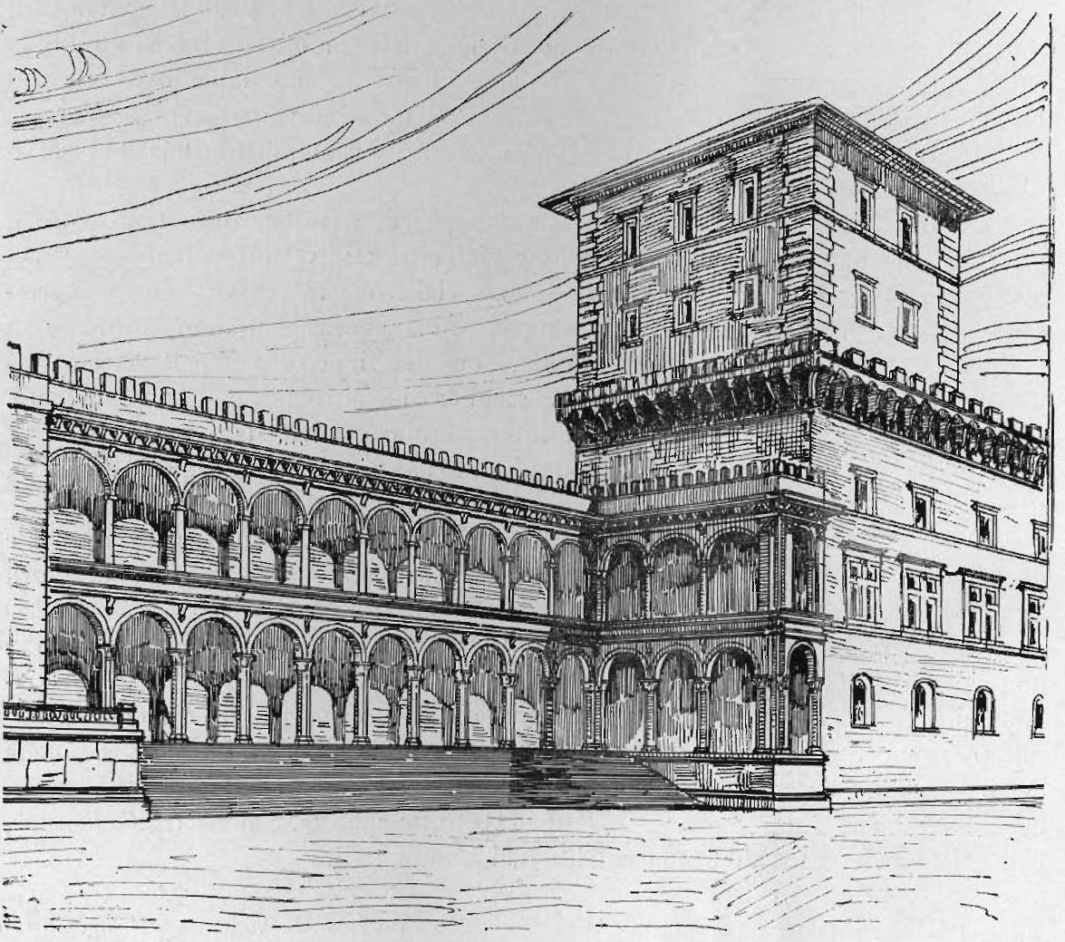 C. Ricci, proposta progettuale per salvare una porzione dell’antico&nbsp;Viridarium (da&nbsp;C. Ricci, Pel Palazzetto di Venezia, in «Bollettino d’Arte» VII, 1910, pp. 269-273)