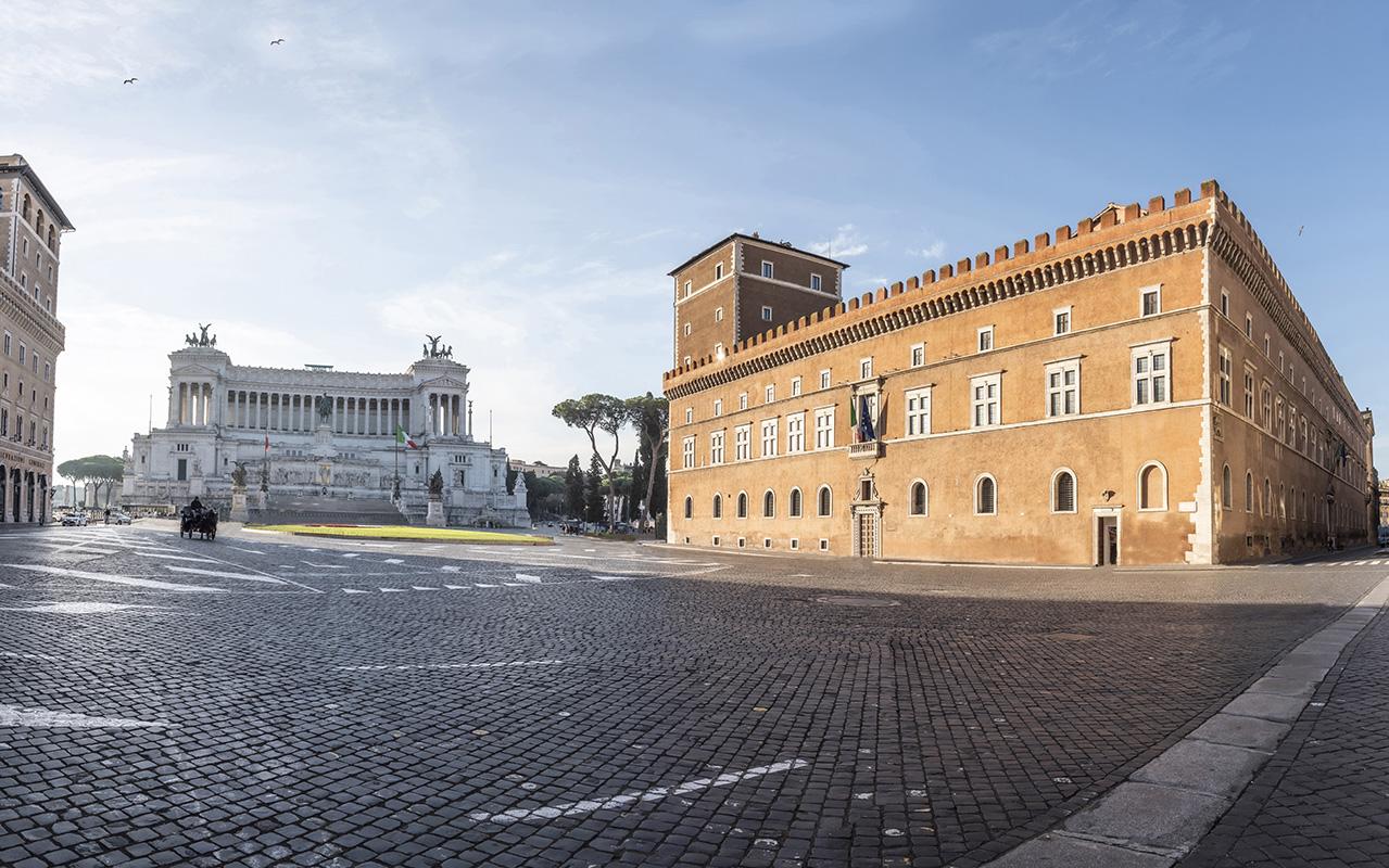 View of the complex of buildings that makes up VIVE, the Independent Institute of the Vittoriano and Palazzo Venezia
