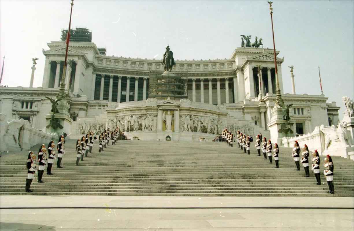 Then President of Italy Carlo Azeglio Ciampi during the laying of a laurel wreath on the Tomb of the Unknown Soldier to celebrate Italy's Republic Day on 2 June 1999
