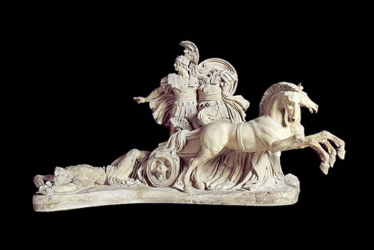 Achilles Dragging the Body of Hector, a terracotta sculpture by Bartolomeo Pinelli (1833) from the Gorga collection, now kept in the storerooms of the Museum of Rome - Palazzo Braschi
