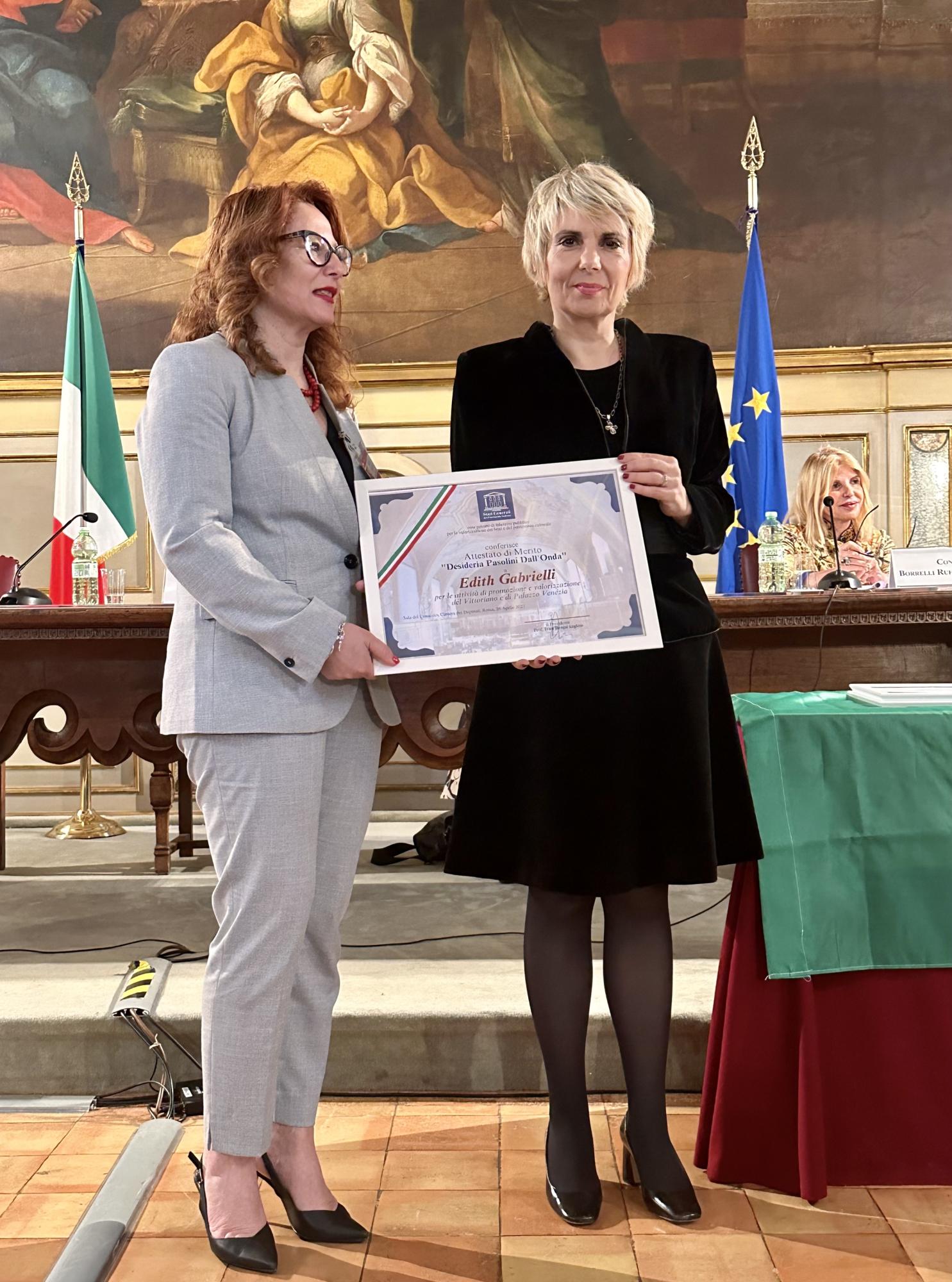 Donne del Patrimonio: Edith Gabrielli premiata per le azioni di valorizzazione e promozione di Vittoriano e Palazzo Venezia