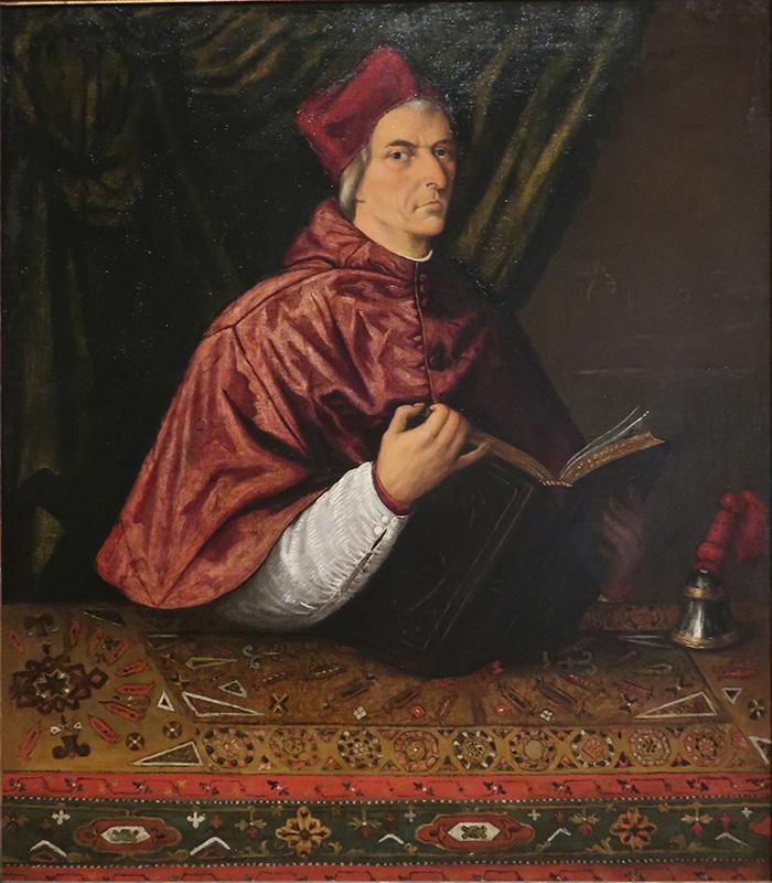 Portrait of Cardinal Domenico Grimani in a painting by Lorenzo Lotto, Schorr Collection (UK)
