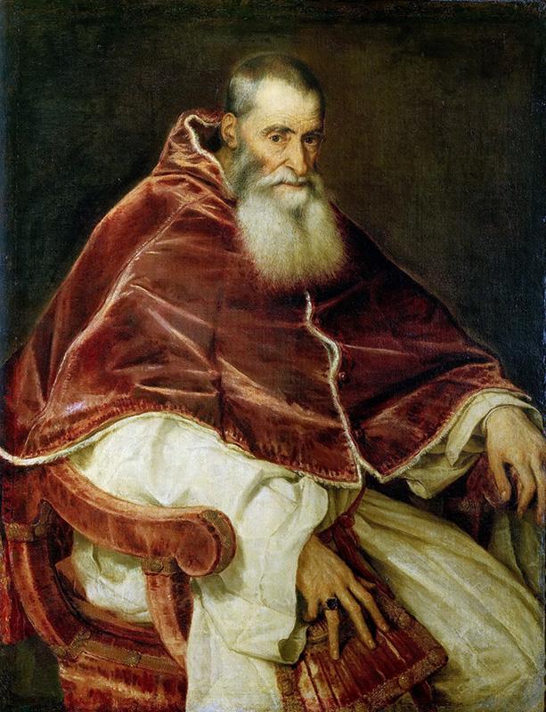 Ritratto di papa Paolo III Farnese in un dipinto di Tiziano, conservato presso il Museo e Real Bosco di Capodimonte a Napoli