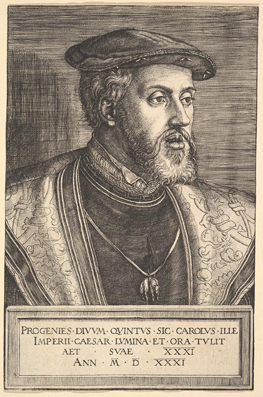 Portrait of Charles V, Holy Roman Emperor in an engraving by Barthel Beham, National Gallery of Art, Washington D.C.

