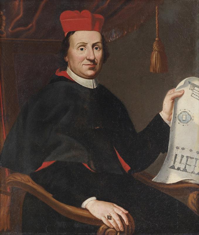 Ritratto del cardinale Angelo Maria Querini con in mano il progetto della Biblioteca Queriniana in un dipinto attribuito ad un seguace di Bernardino Bono
