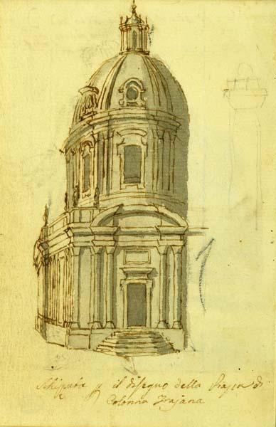 Taccuino di disegni e schizzi a penna in parte acquarellati, con note e appunti, databili al 1812-1818 da Vedute di Roma di Giovanni Battista Cipriani
