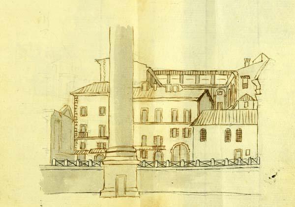 Taccuino di disegni e schizzi a penna in parte acquarellati, con note e appunti, databili al 1812-1818 da Vedute di Roma di Giovanni Battista Cipriani
