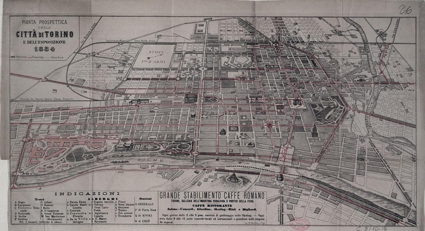 Aerial map of Turin and the Italian General Expo of 1884
