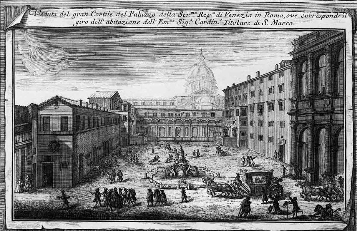 Il Giardino Grande a seguito degli interventi del cardinal Querini in un’incisione del 1735 (da&nbsp;P. Dengel, M. Dvorak, H. Egger,&nbsp;Der Palazzo di Venezia in Rom, Vienna 1909)