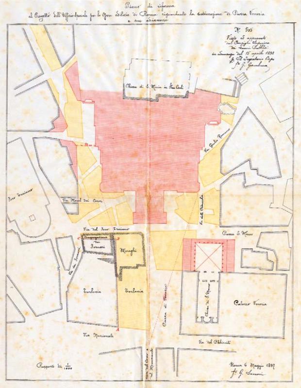 Renovation Plan for Piazza Venezia and its Surroundings, signed by Giuseppe Sacconi on 6 May 1897
