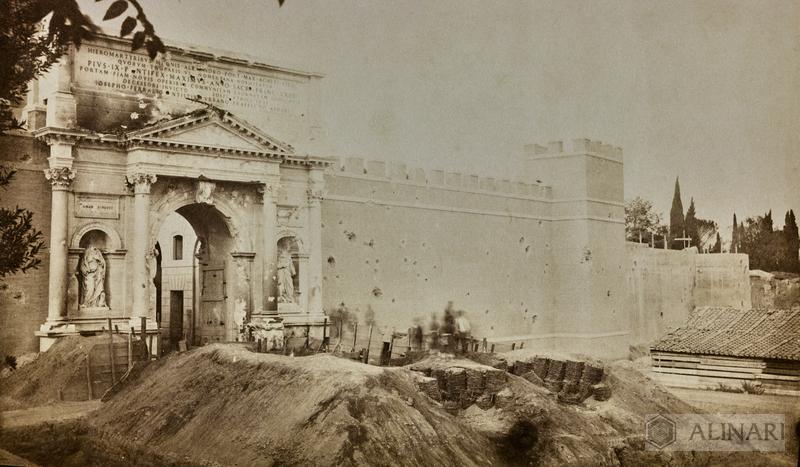 The Capture of Rome, also known as the Breach of Porta Pia: a piece of the Aurelian Walls after the cannonade that marked the end of the Papal State
