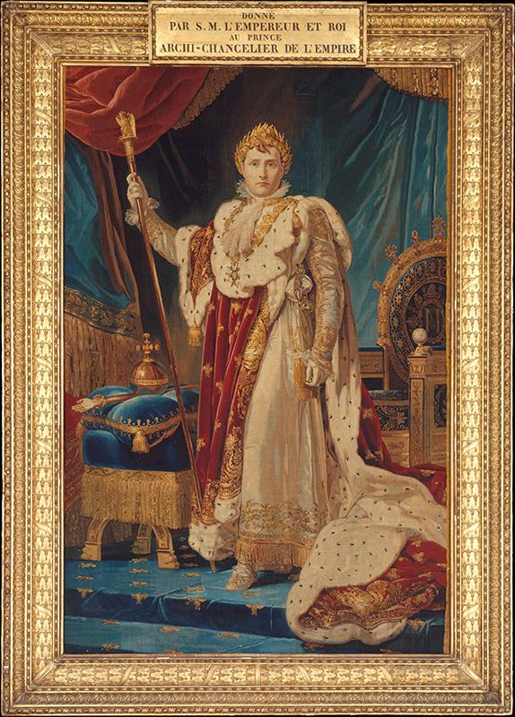 Portrait of Napoleon I in his Coronation Robes in a tapestry from circa 1808-1811, after the painting by François Gérard in 1805

