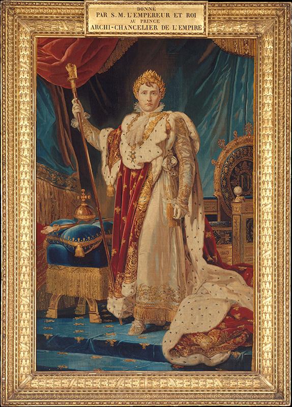 Portrait of Napoleon I in his Coronation Robes in a tapestry from circa 1808-1811, after the painting by François Gérard in 1805
