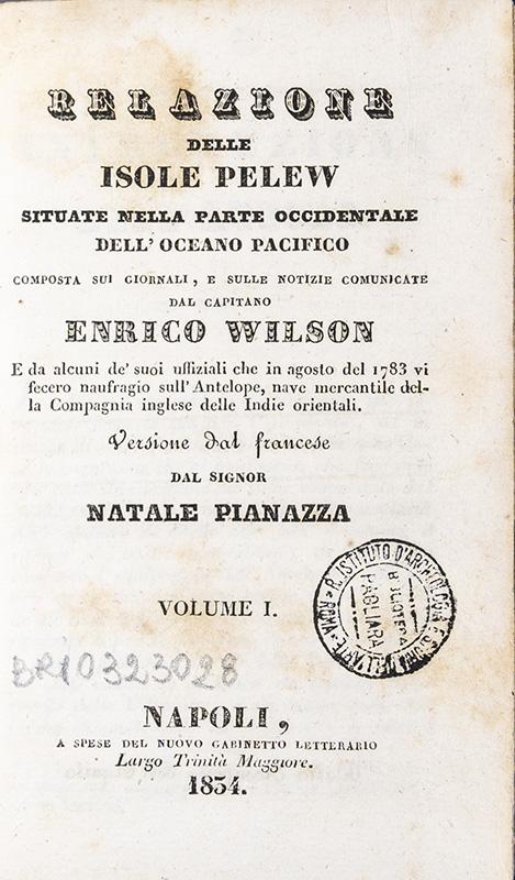 Frontispiece of An Account of the Pelew Islands, translated from French by Natale Pianazza, 1834
