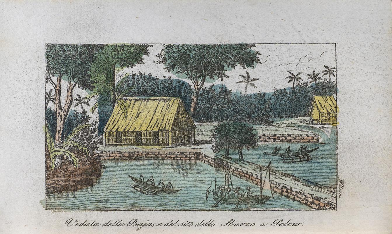 Veduta della Baja e del sito dello Sbarco a Pelew, da Relazione delle Isole Pelew del 1834
