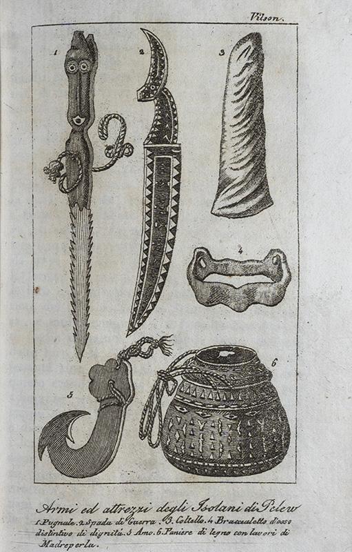 Weapons and equipment of the Pelew islanders, from An Account of the Pelew Islands, 1834

