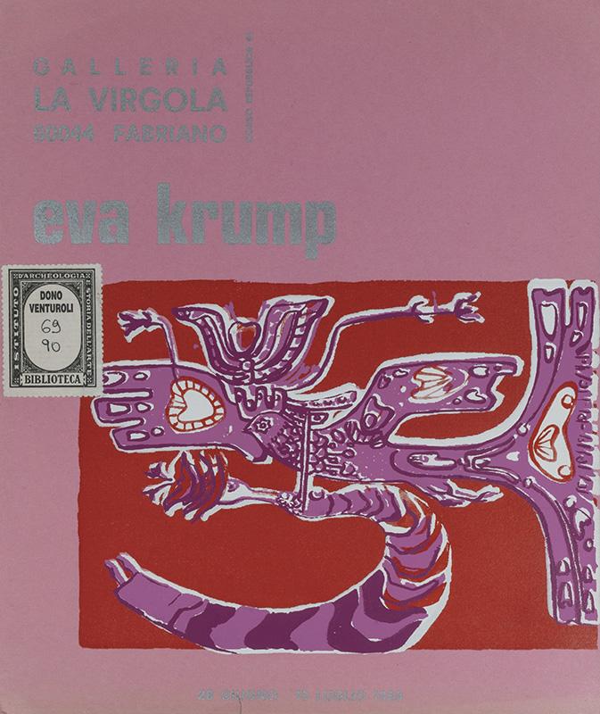 Copertina del catalogo della mostra dell'artista Eva Krump presso la Galleria La Virgola di Fabriano nel 1969
