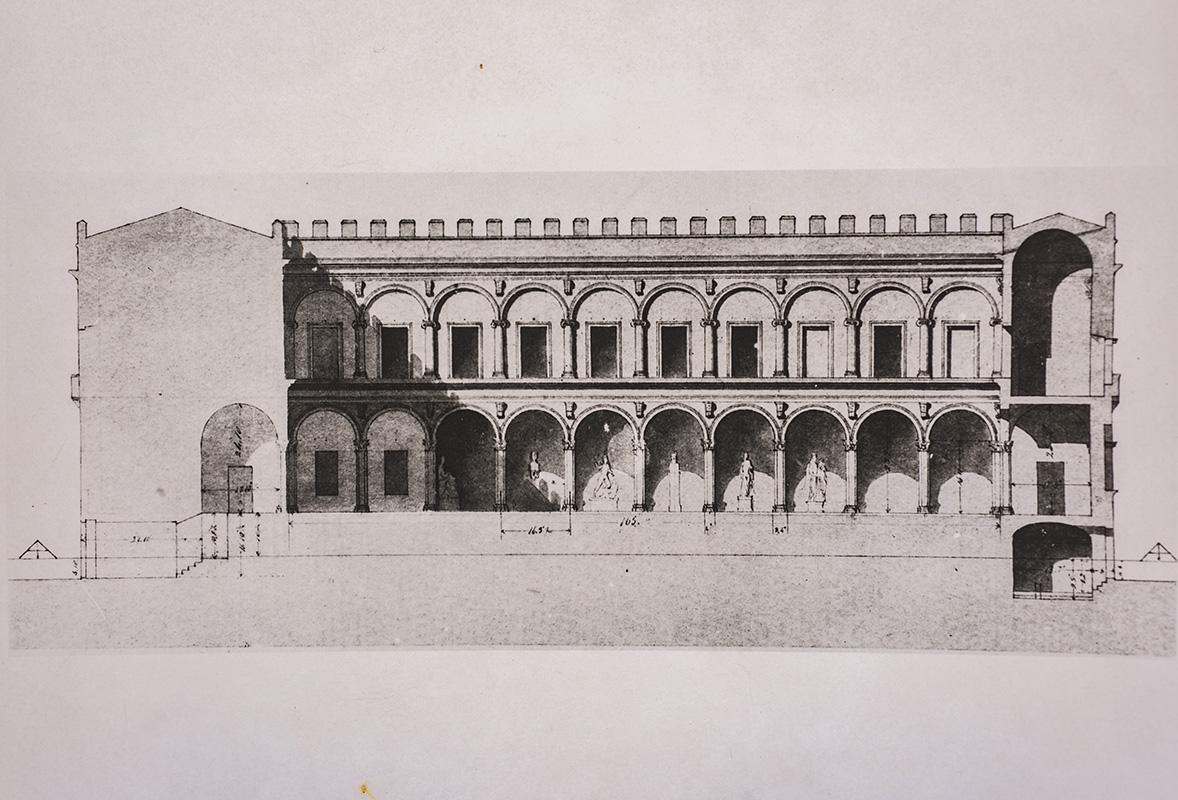 Alzato del cortile del Palazzetto (interno) del restauro Barvitius nel 1856-1858
