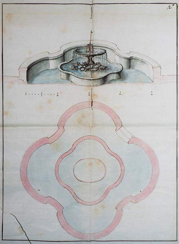 Drawings for each of the proposed designs for the fountain to be built at the centre of the courtyard of Palazzo Venezia in 1730
