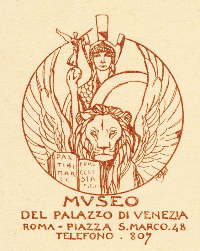 Carta intestata del Museo Nazionale del Palazzo di Venezia, disegnata da Duilio Cambellotti in una xilografia del 1920 circa