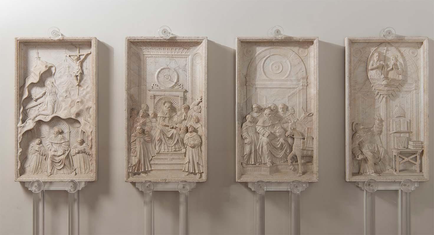 Quattro rilievi con le Storie di san Girolamo di Mino da Fiesole