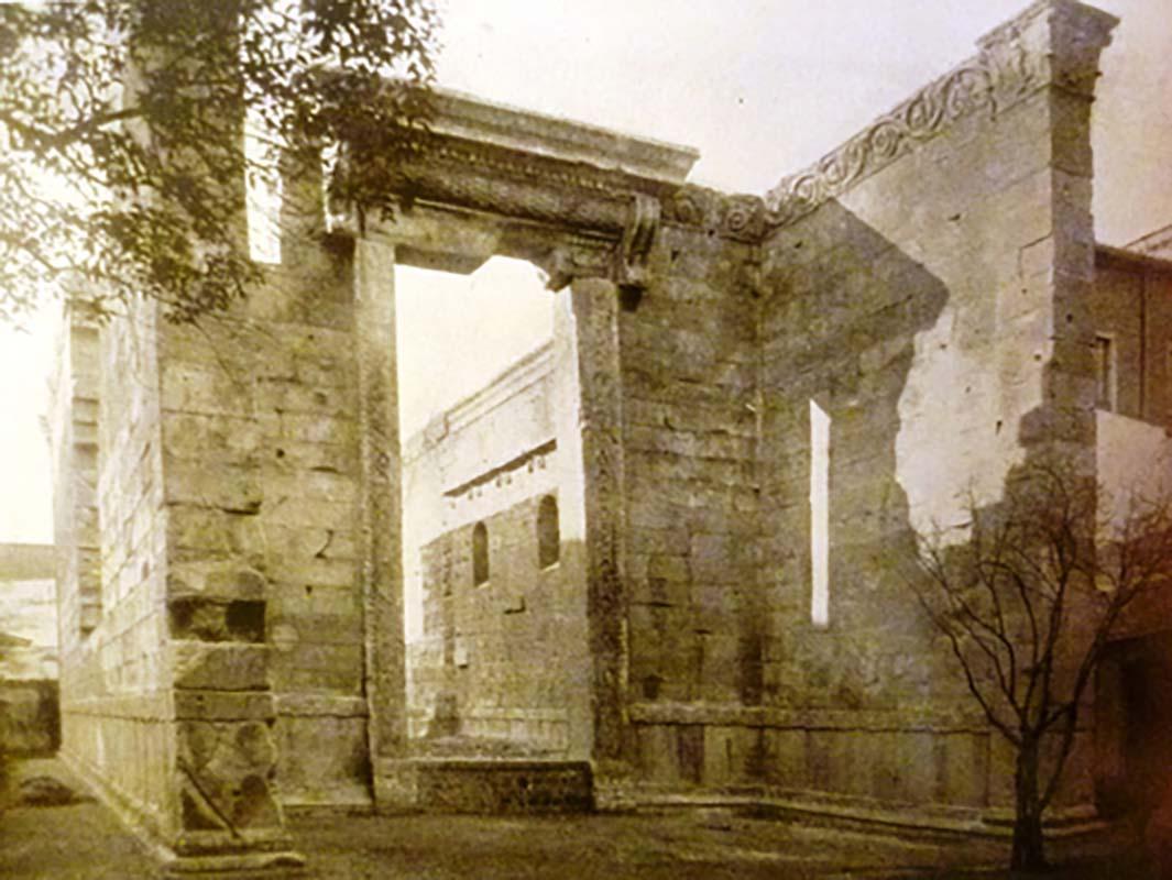 Life-size reconstruction of the pronaos and part of the cella of the Temple of Augustus of Rome in Ankara, for the Archaeological Exhibition at the Baths of Diocletian in 1911
