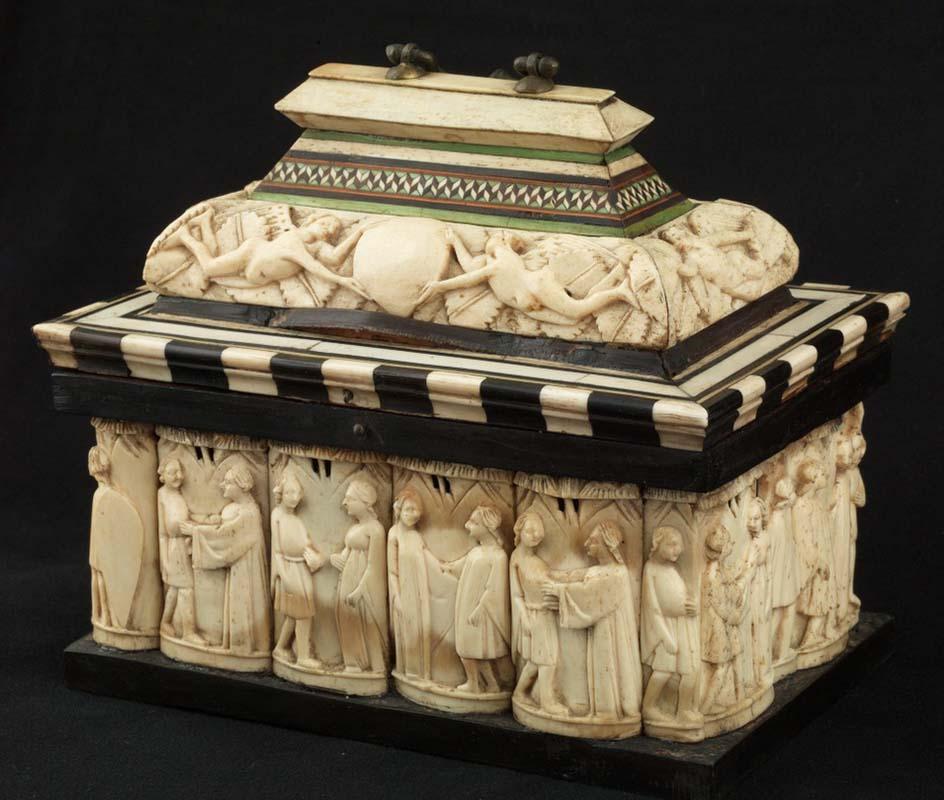Cofanetto nuziale in legno e avorio attribuito alla Bottega degli Embriachi, proveniente dalla donazione Tower-Wurts e conservato presso il Museo del Palazzo di Venezia
