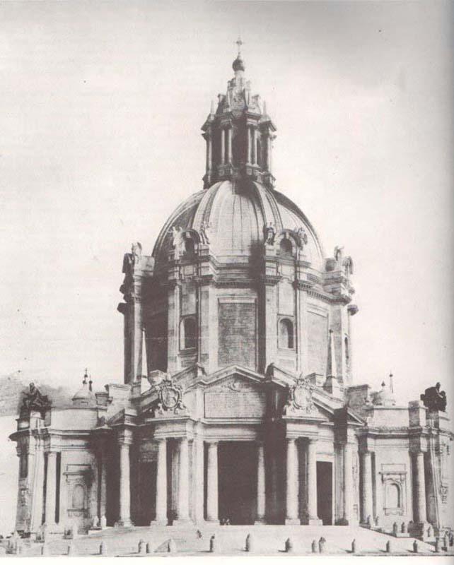 Progetto per la Basilica del Sacro Cuore Immacolato di Maria su disegno di Armando Brasini del 1923: la cupola non fu mai realizzata, al contrario di quanto progettato dall'architetto
