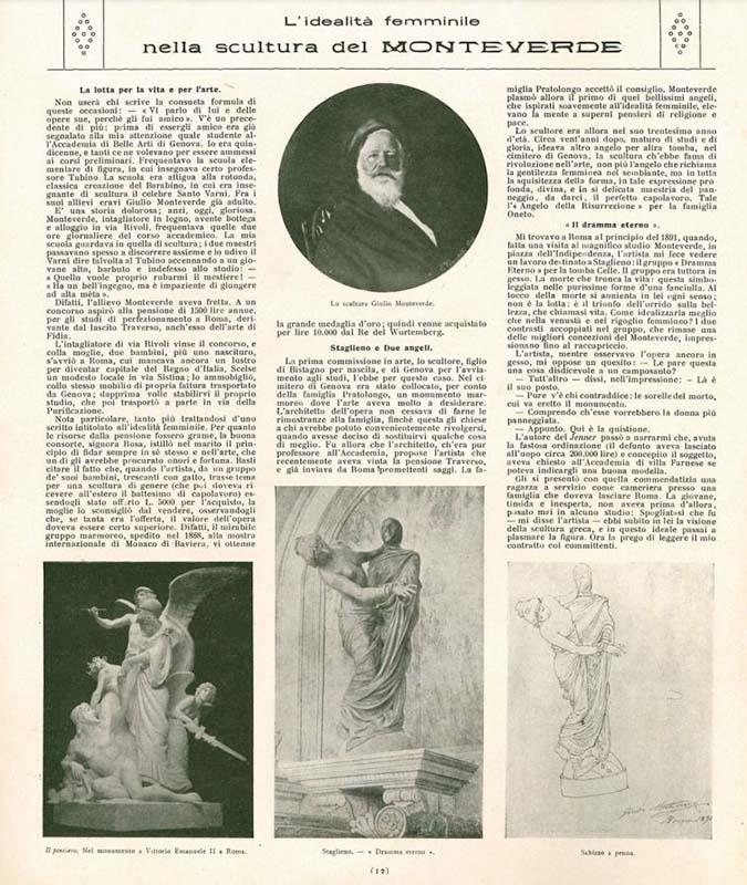 L'idealità femminile nella scultura del Monteverde, dalla rivista mensile illustrata La Donna, n. 304 del 15 aprile 1918: in basso a sinistra il modello in gesso del gruppo scultoreo Il Pensiero di Giulio Monteverde
