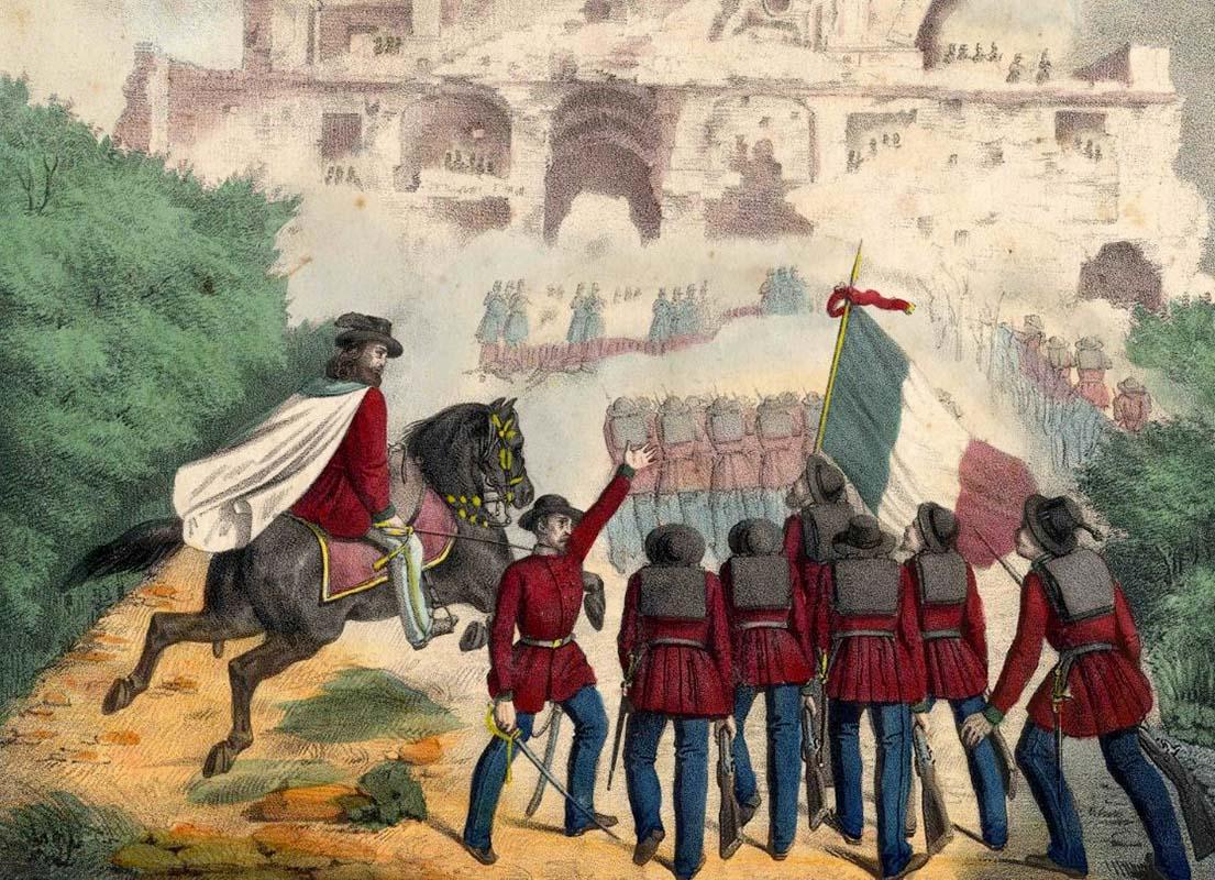 Stampa popolare sulla partecipazione di Giuseppe Garibaldi alla Repubblica Romana del 1849, conservata presso il Museo Centrale del Risorgimento
