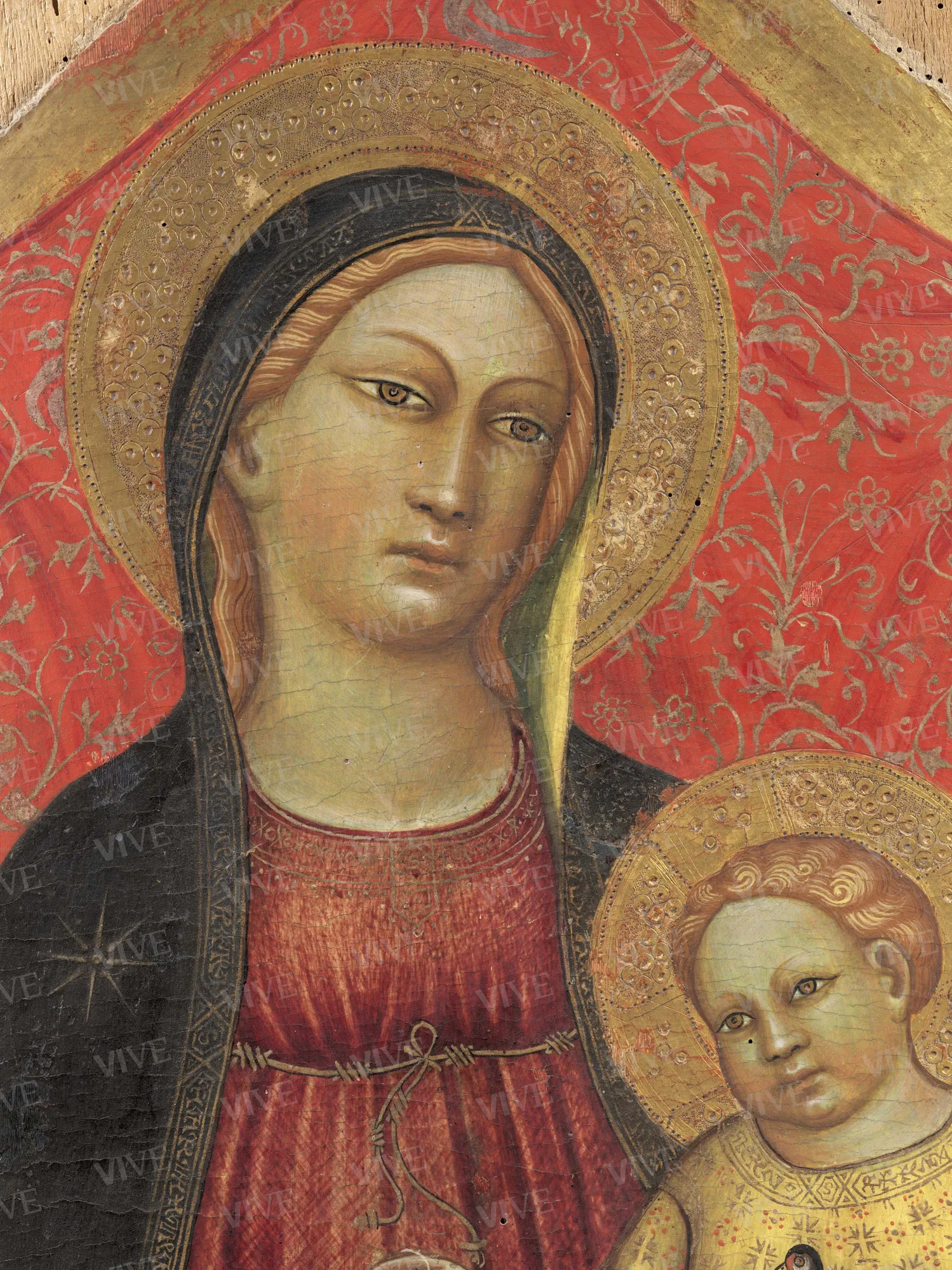 Trittico raffigurante Madonna con il Bambino tra i ss. Giovanni Evangelista e Giacomo a sinistra, Giorgio e Antonio Abate a destra - Nanni di Jacopo