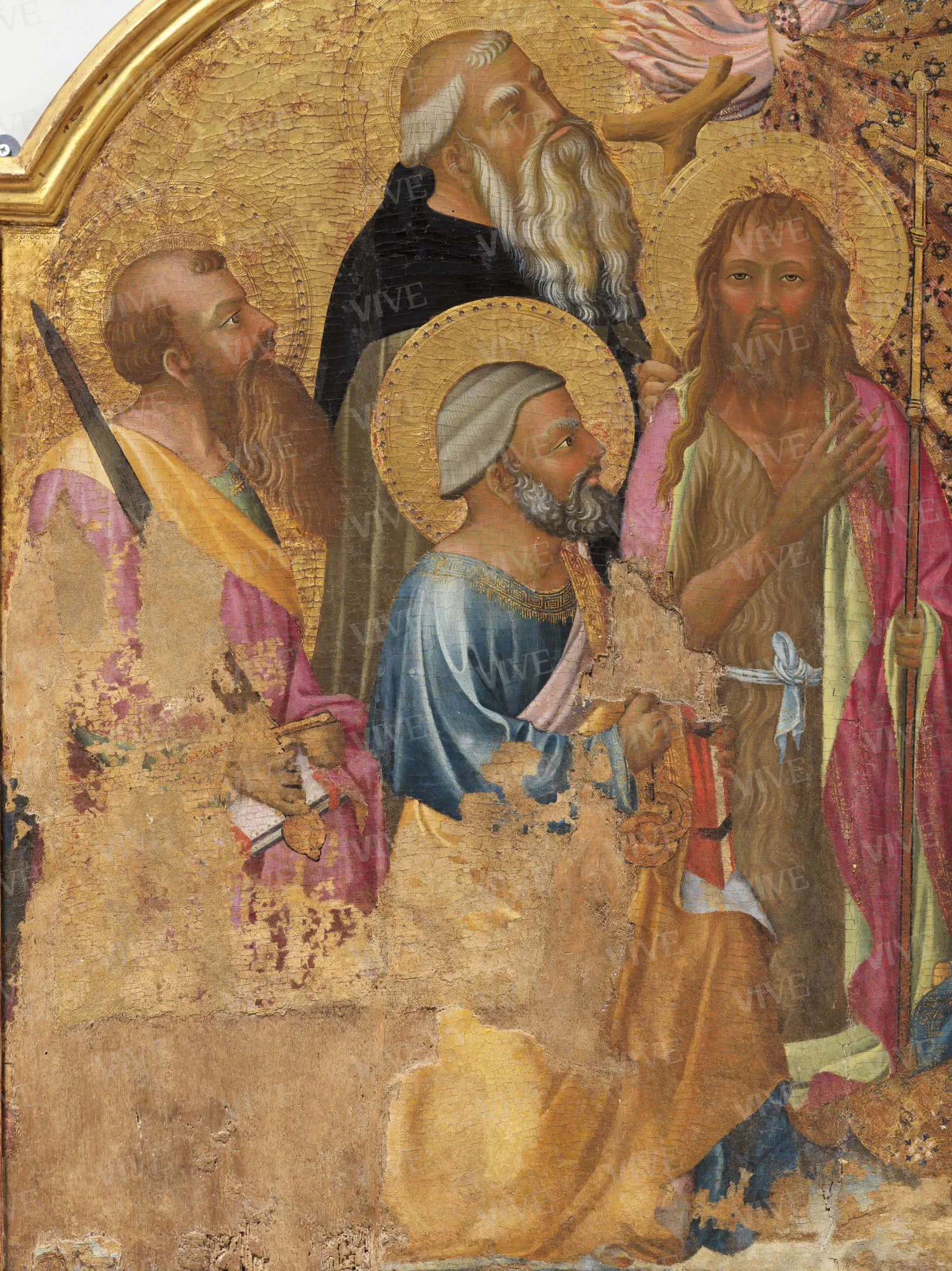 Madonna con il Bambino in trono tra due angeli e i santi Giovanni Battista, Pietro, Paolo, Antonio Abate, Michele Arcangelo, Bartolomeo, Onofrio e Lorenzo - Mariotto di Cristofano