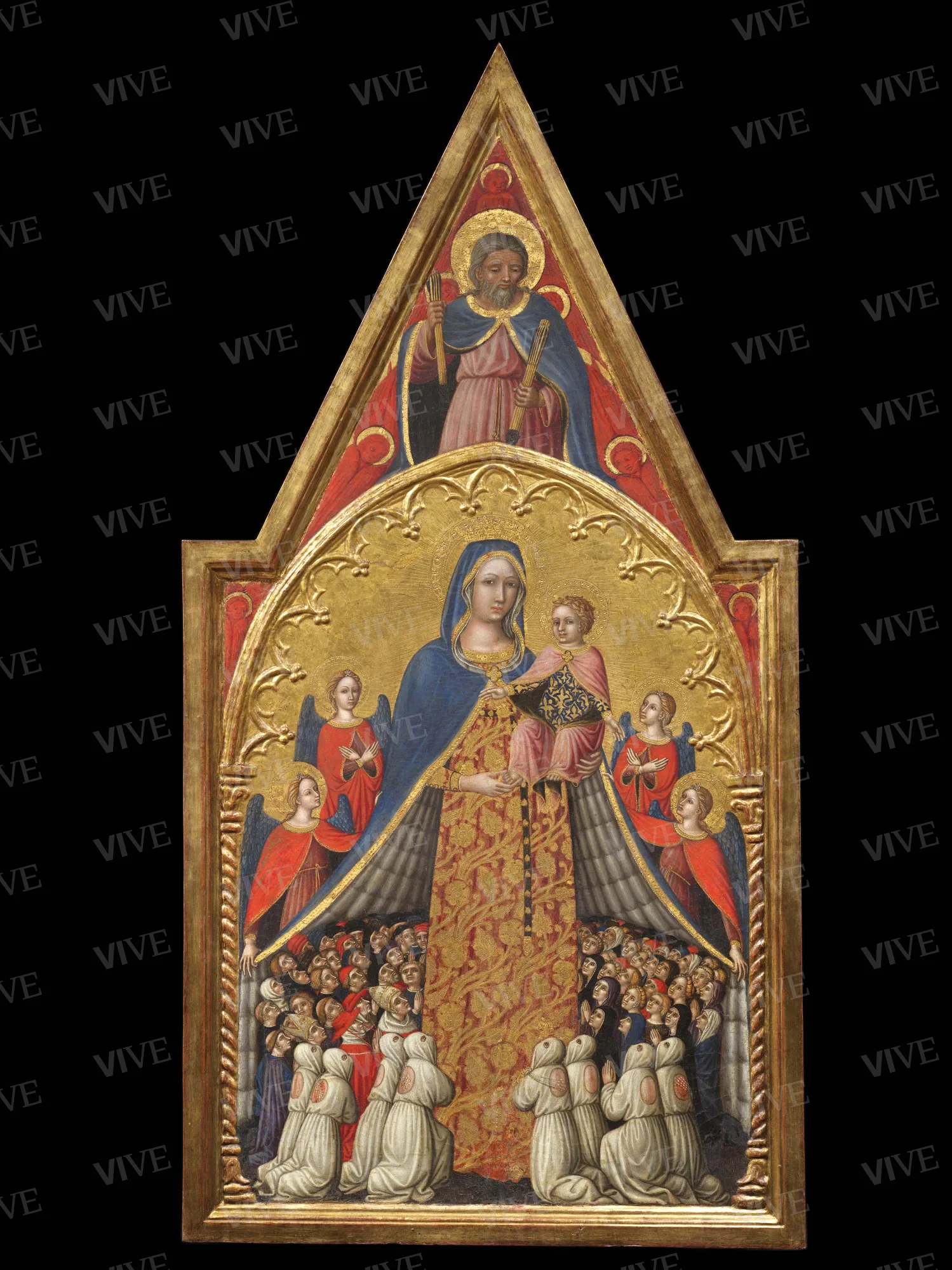 Madonna of Mercy, God the Father shooting arrows (obverse); Saint John the Baptist, Saint Sebastian, and the Risen Christ (reverse) - Staffolo Master