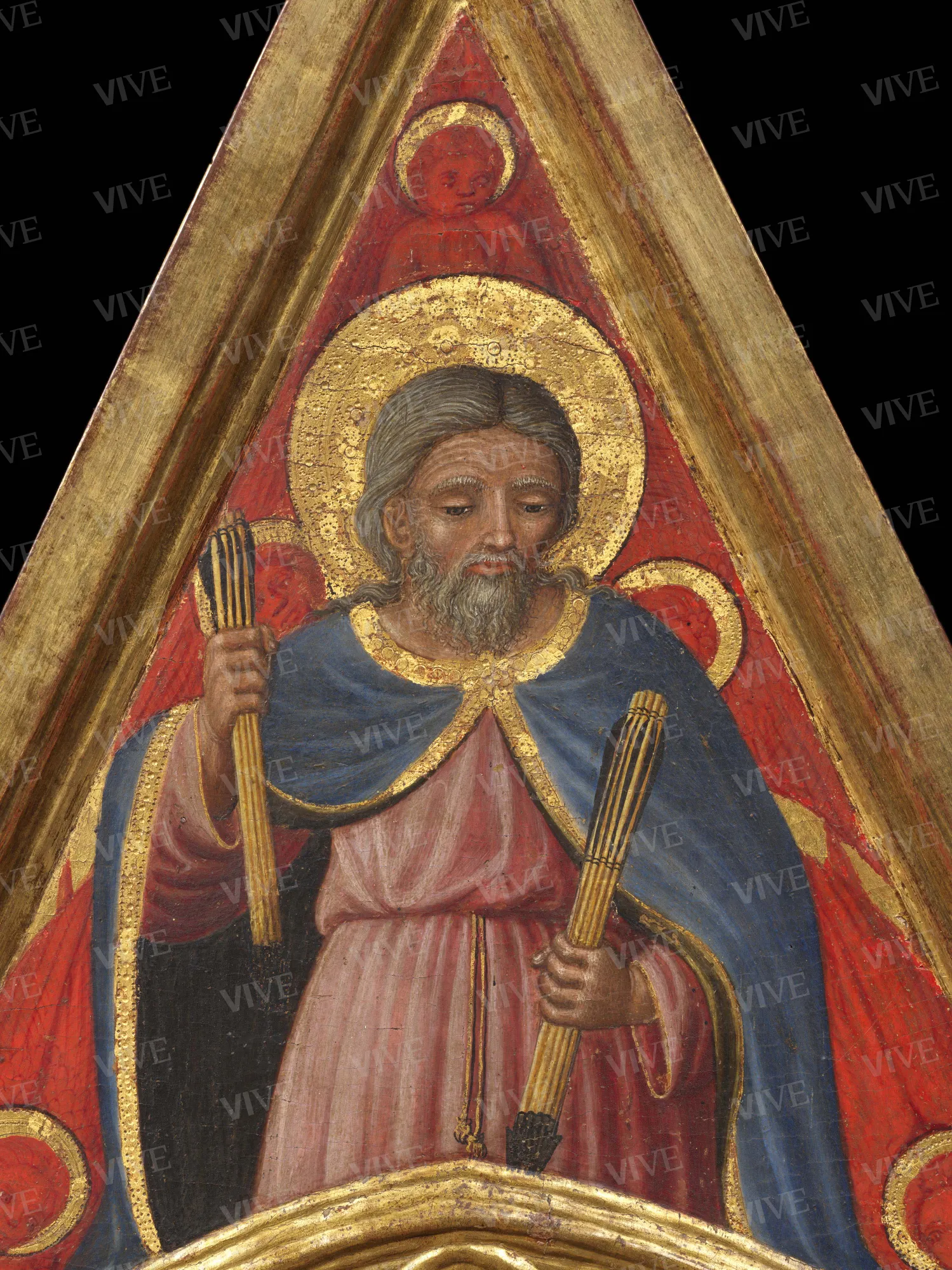 Madonna of Mercy, God the Father shooting arrows (obverse); Saint John the Baptist, Saint Sebastian, and the Risen Christ (reverse) - Staffolo Master