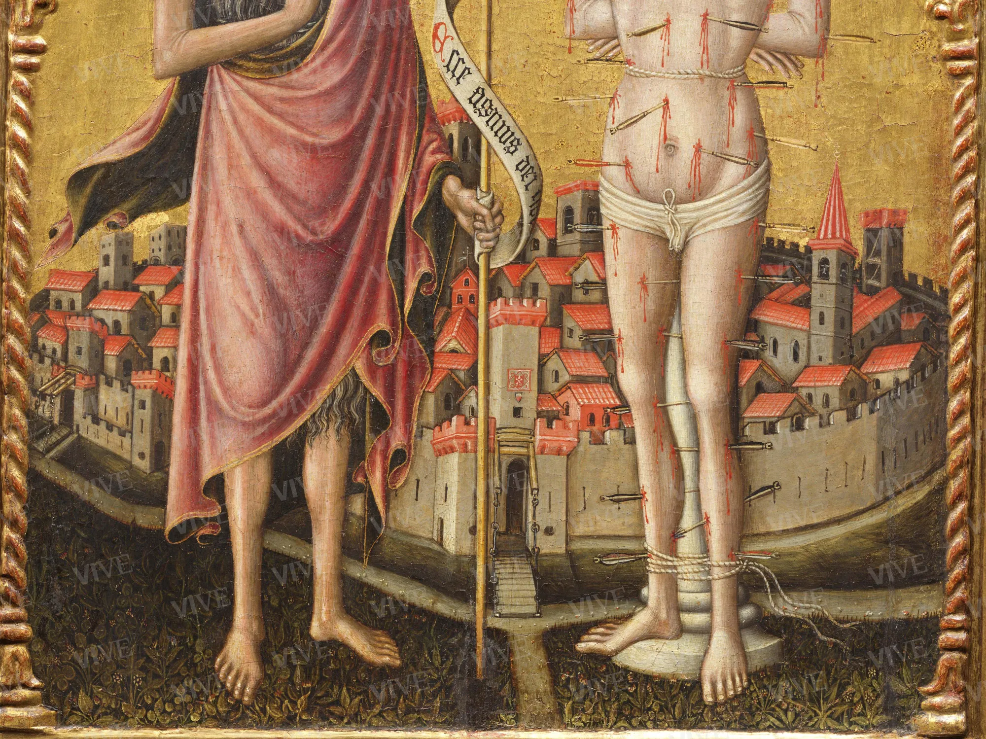 Madonna of Mercy, God the Father shooting arrows (obverse); Saint John the Baptist, Saint Sebastian, and the Risen Christ (reverse) - Staffolo Master