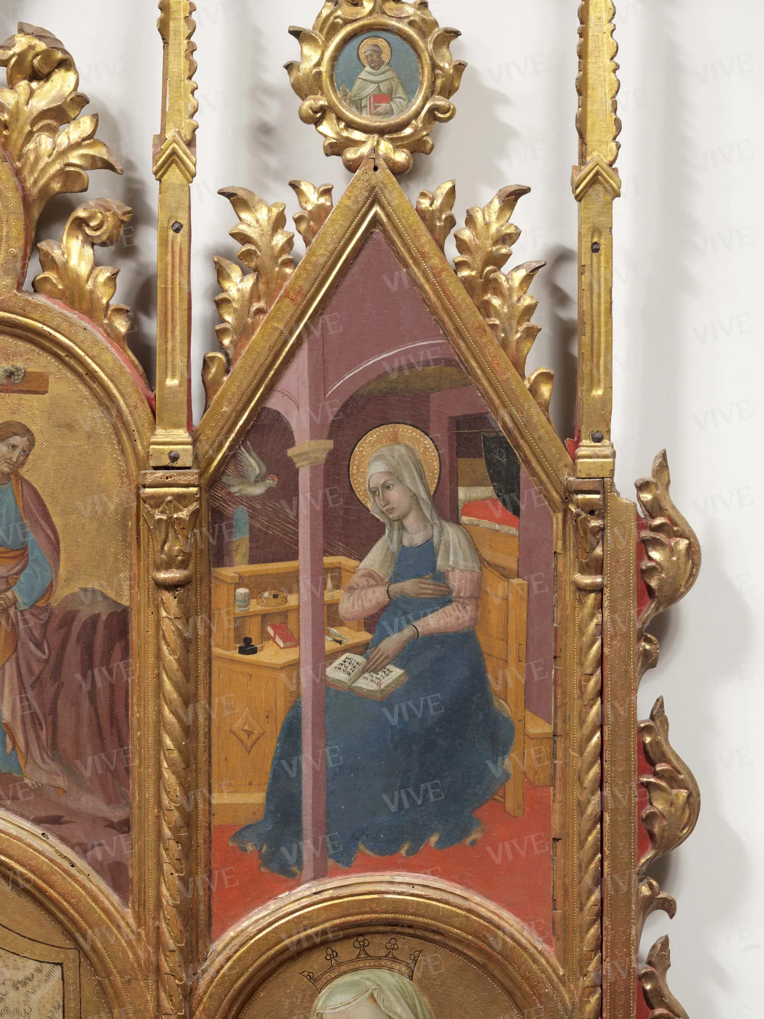 Madonna con il Bambino che mostra gli strumenti della Passione, tra santa Lucia e santa Caterina d'Alessandria; Annunciazione; Dio Padre benedicente, beato Gherardo da Serra de’ Conti e beato Alberto da Sassoferrato - Giovanni Antonio Bellinzoni da Pesaro