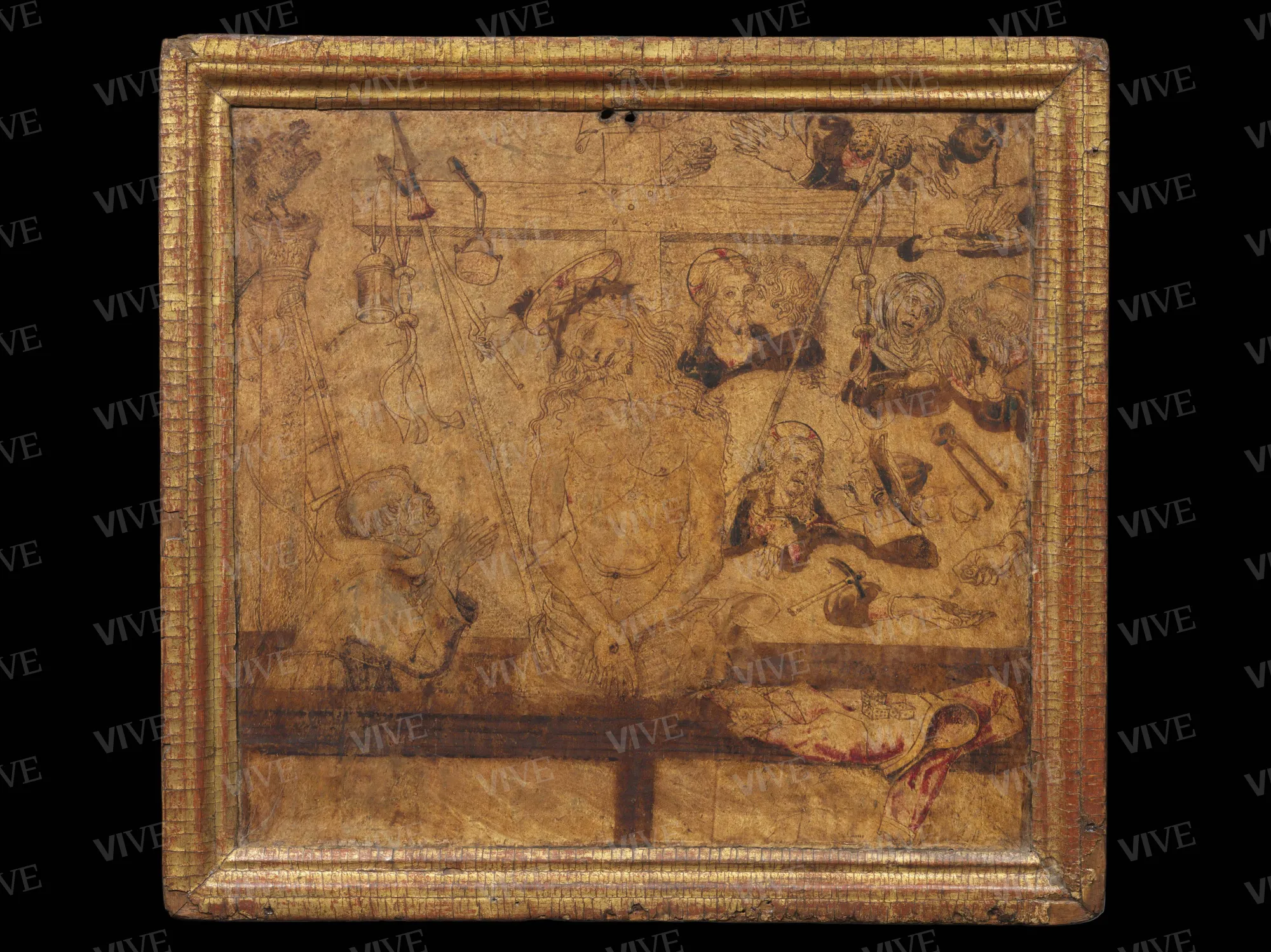 Cristo in pietà con i simboli della Passione e un frate francescano in adorazione - ambito toscano