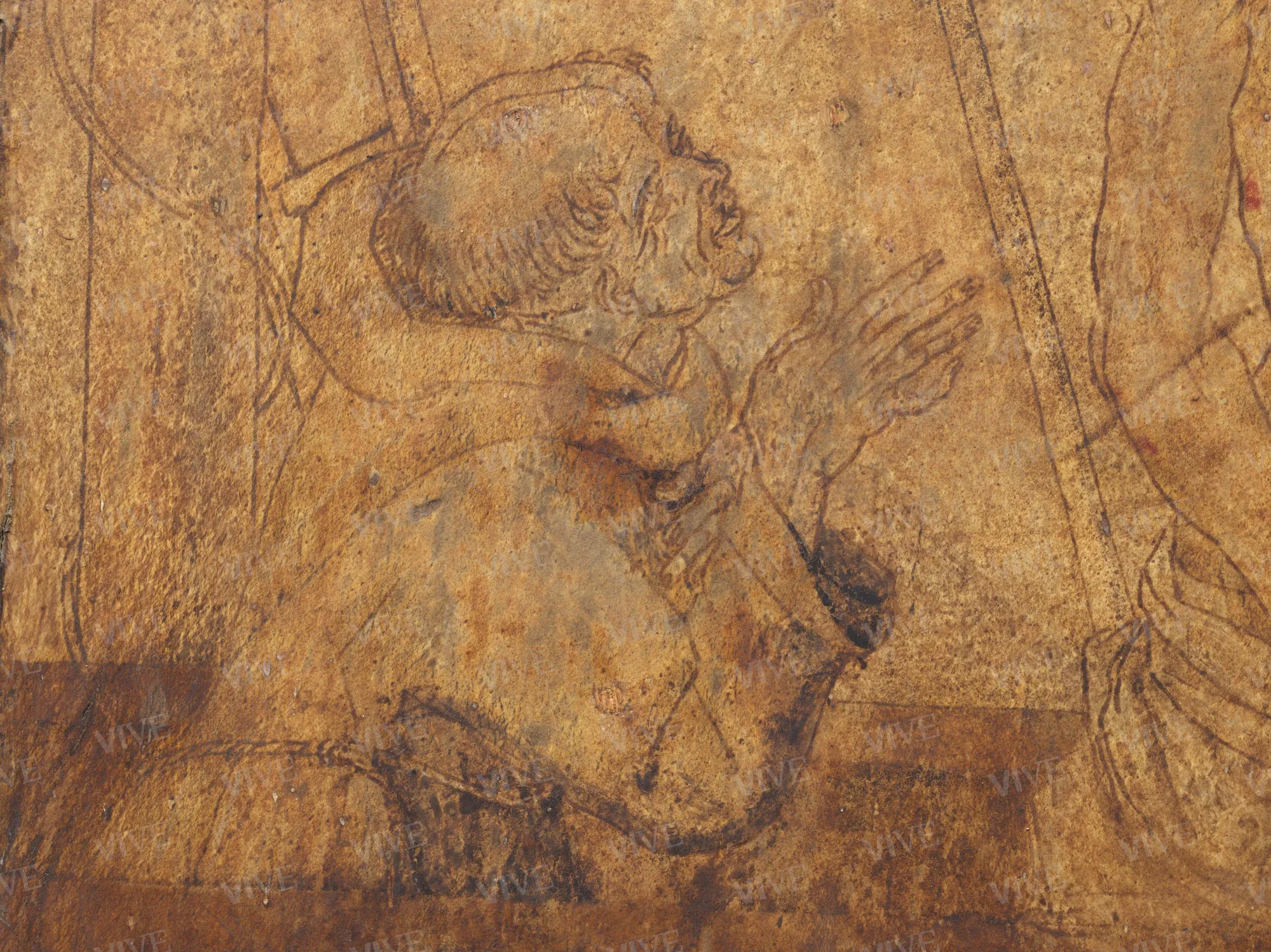 Cristo in pietà con i simboli della Passione e un frate francescano in adorazione - ambito toscano