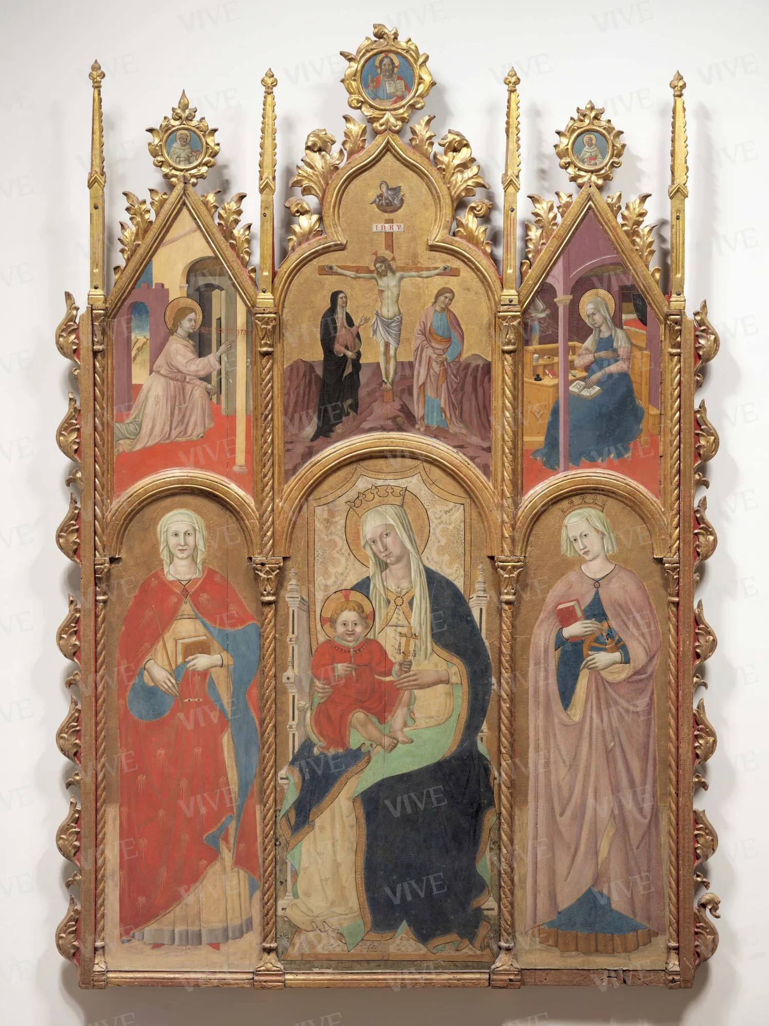 Madonna con il Bambino che mostra gli strumenti della Passione, tra santa Lucia e santa Caterina d'Alessandria; Annunciazione; Dio Padre benedicente, beato Gherardo da Serra de’ Conti e beato Alberto da Sassoferrato - Giovanni Antonio Bellinzoni da Pesaro