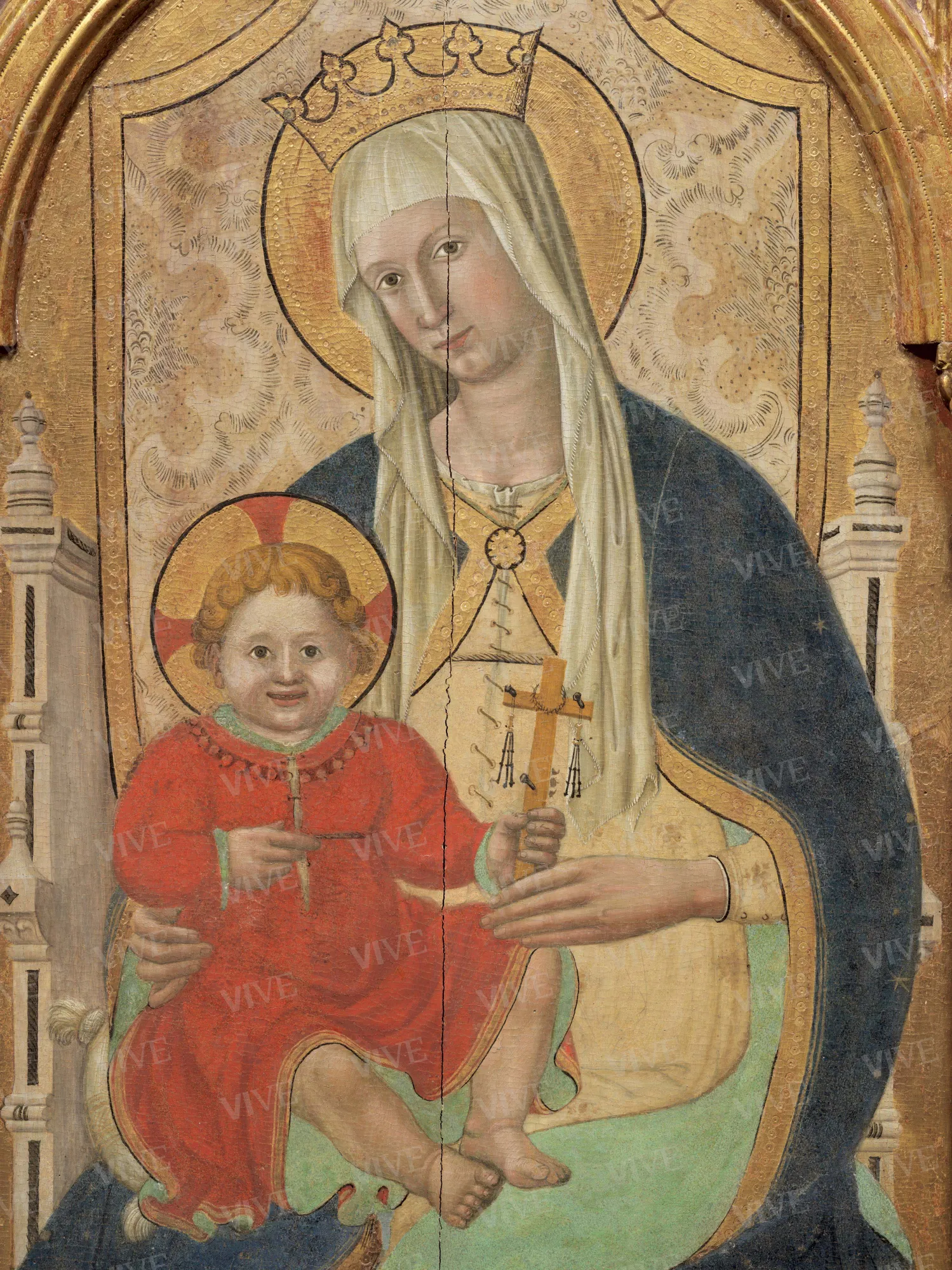 Madonna con il Bambino che mostra gli strumenti della Passione, tra santa Lucia e santa Caterina d'Alessandria; Annunciazione; Dio Padre benedicente, beato Gherardo da Serra de’ Conti e beato Alberto da Sassoferrato - Giovanni Antonio Bellinzoni da Pesaro