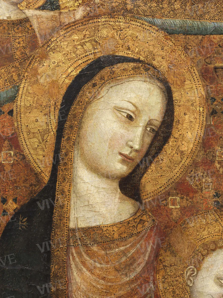 Matrimonio mistico di santa Caterina d'Alessandria, un santo vescovo e un santo diacono - Maestro dell'Incoronazione Christ Church